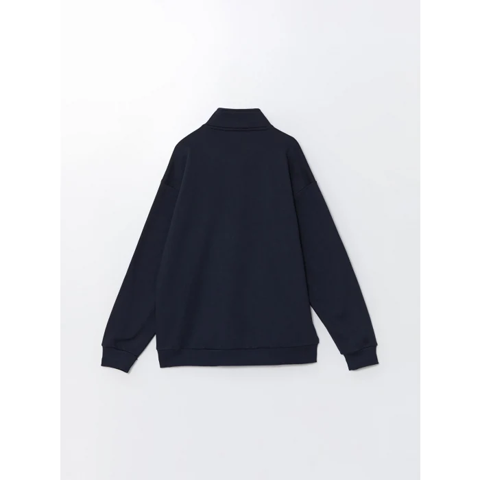 XSIDE Lacivert Dik Yaka Uzun Kollu Baskılı Erkek Kalın Sweatshirt