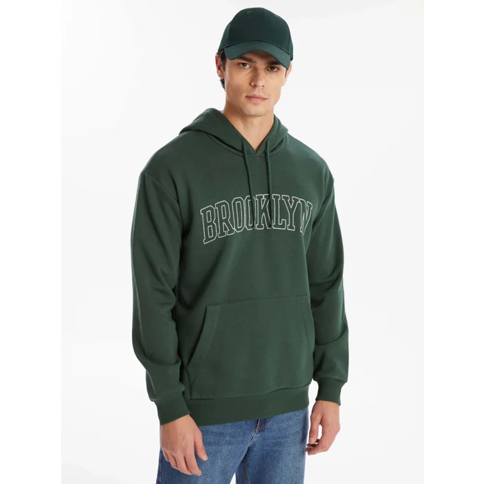 XSIDE Yeşil Uzun Kollu Nakışlı Erkek Kalın Hoodie