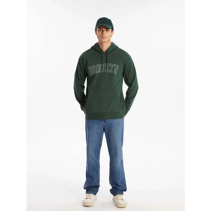 XSIDE Yeşil Uzun Kollu Nakışlı Erkek Kalın Hoodie