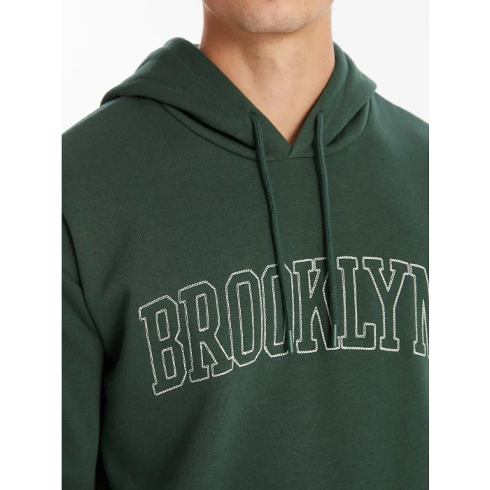 XSIDE Yeşil Uzun Kollu Nakışlı Erkek Kalın Hoodie