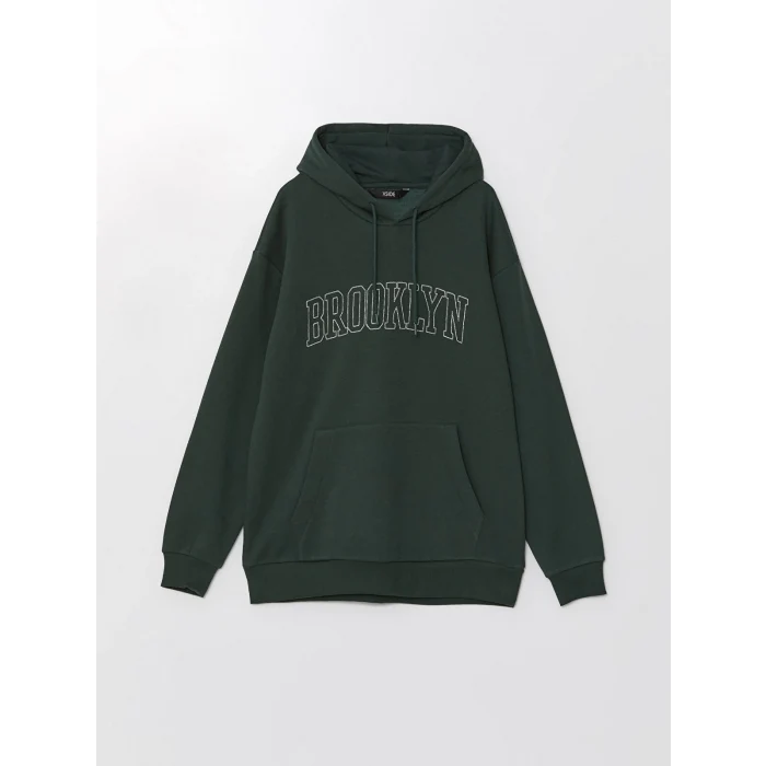 XSIDE Yeşil Uzun Kollu Nakışlı Erkek Kalın Hoodie