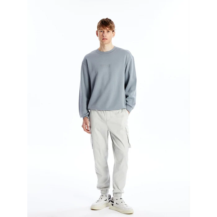 XSIDE Gri Bisiklet Yaka Baskılı Erkek Kalın Sweatshirt