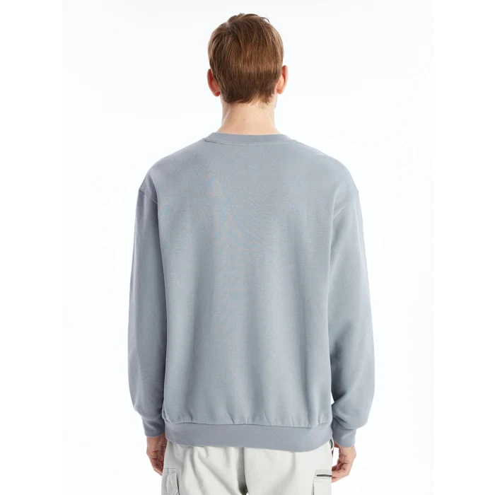 XSIDE Gri Bisiklet Yaka Baskılı Erkek Kalın Sweatshirt