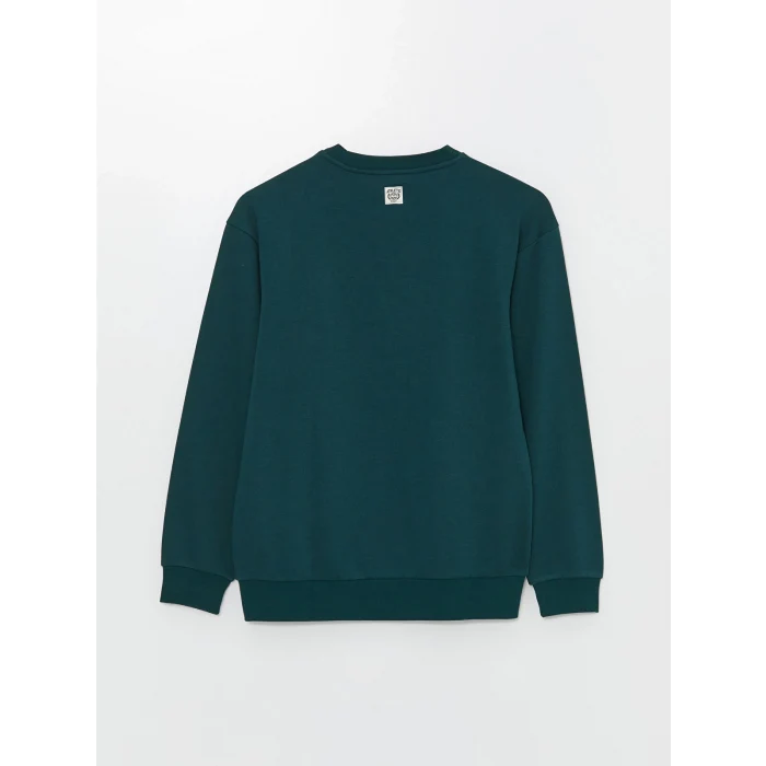 XSIDE Yeşil Bisiklet Yaka Baskılı Erkek Kalın Sweatshirt