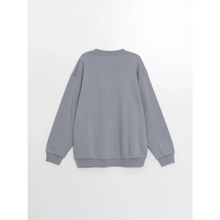 XSIDE Gri Bisiklet Yaka Baskılı Erkek Kalın Sweatshirt