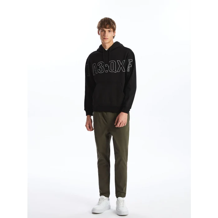 XSIDE Siyah Uzun Kollu Baskılı Erkek Kalın Hoodie