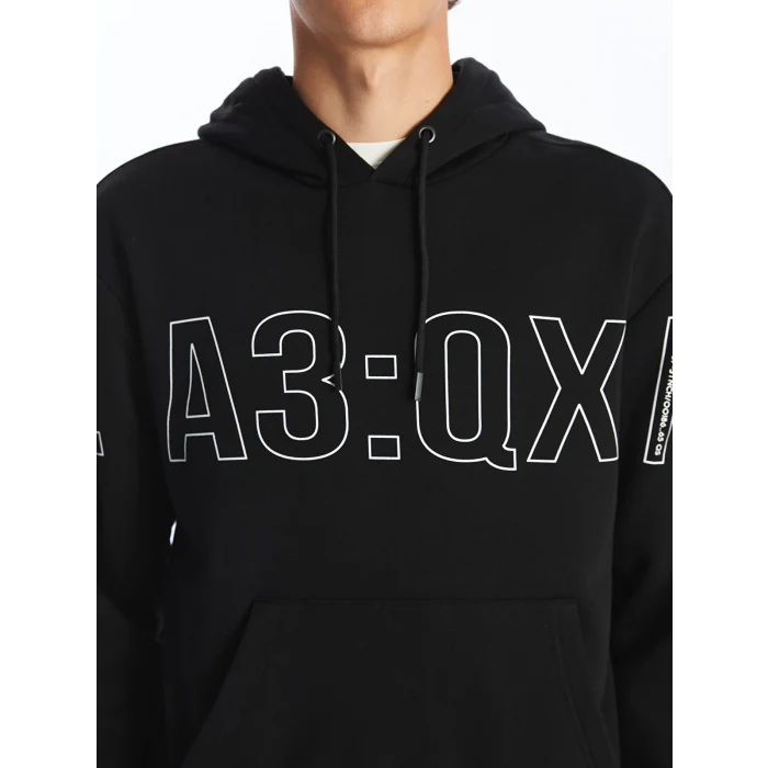 XSIDE Siyah Uzun Kollu Baskılı Erkek Kalın Hoodie
