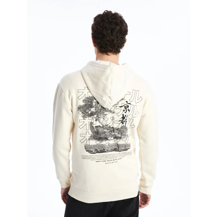 XSIDE Ekru Uzun Kollu Baskılı Erkek Kalın Hoodie