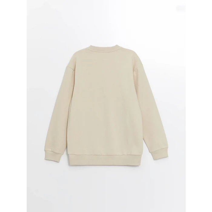 XSIDE Bej Bisiklet Yaka Baskılı Erkek Kalın Sweatshirt