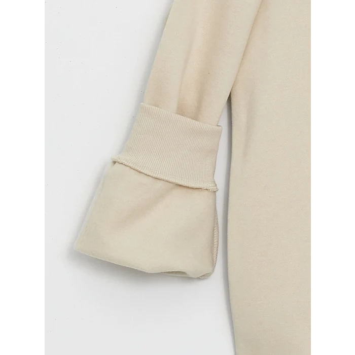 XSIDE Bej Bisiklet Yaka Baskılı Erkek Kalın Sweatshirt