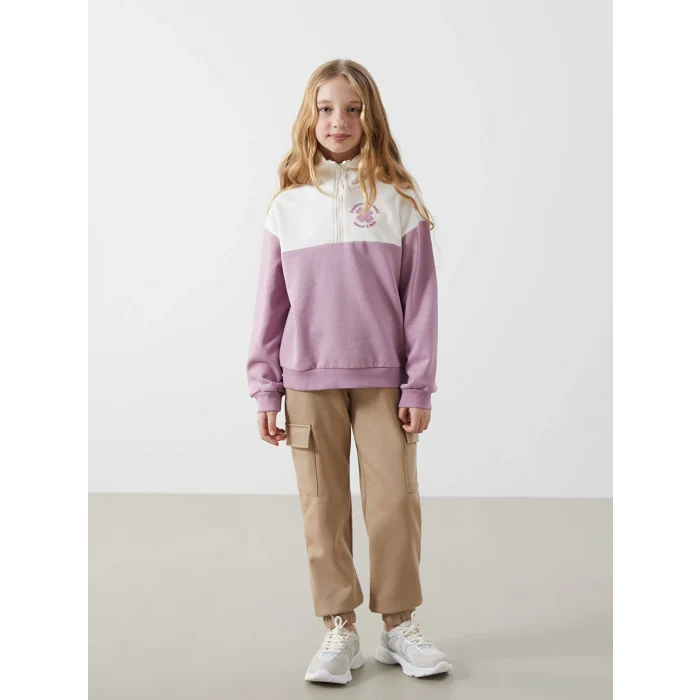 LCW Kids Lila Dik Yaka Kız Çocuk Kalın Sweatshirt