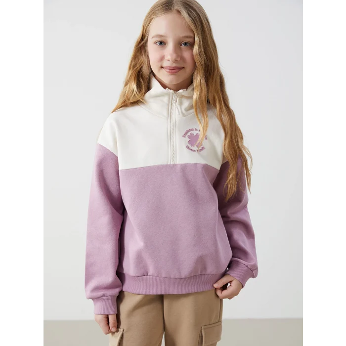 LCW Kids Lila Dik Yaka Kız Çocuk Kalın Sweatshirt