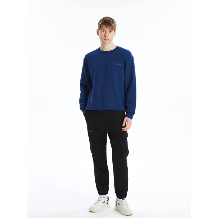 XSIDE Lacivert Bisiklet Yaka Baskılı Erkek Kalın Sweatshirt