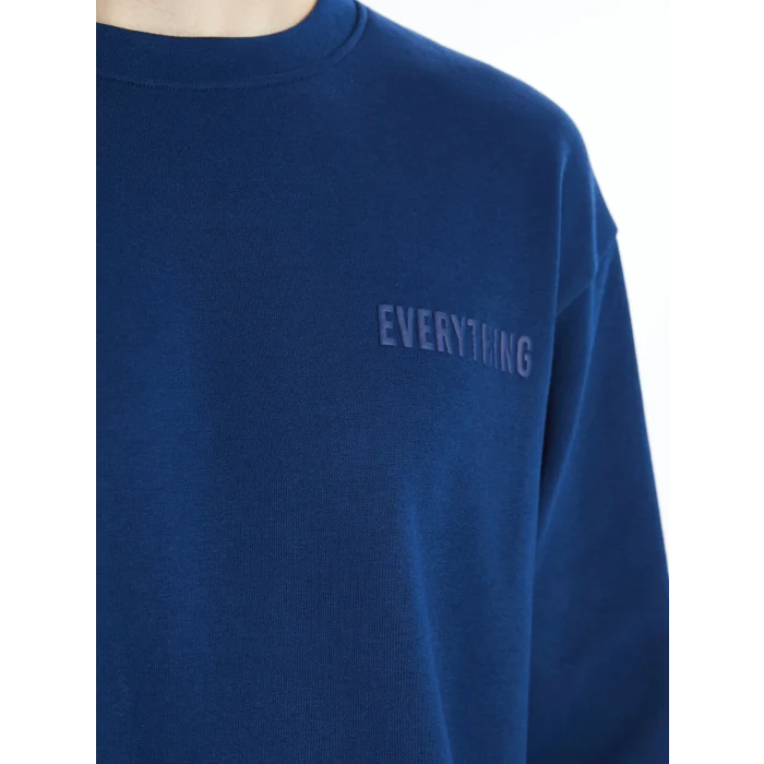 XSIDE Lacivert Bisiklet Yaka Baskılı Erkek Kalın Sweatshirt