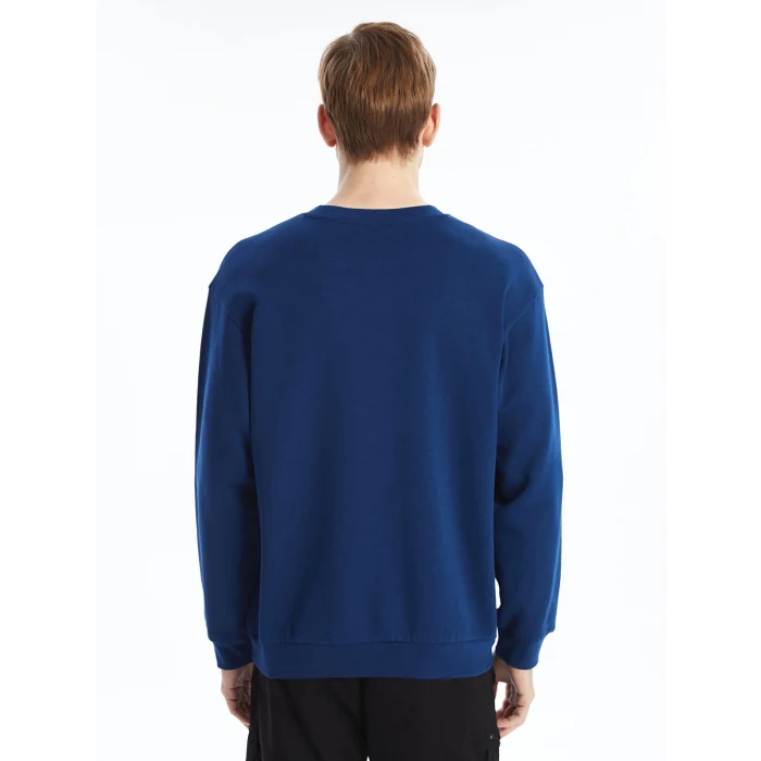 XSIDE Lacivert Bisiklet Yaka Baskılı Erkek Kalın Sweatshirt