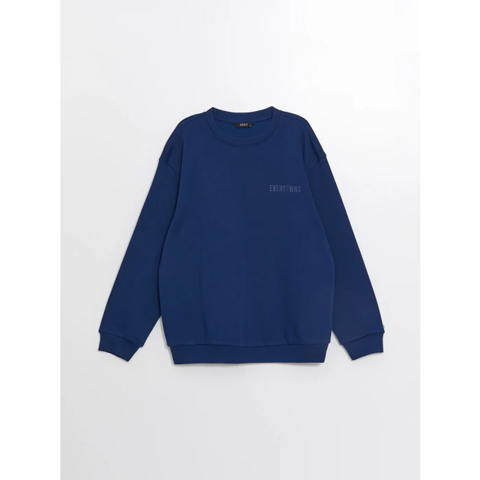 XSIDE Lacivert Bisiklet Yaka Baskılı Erkek Kalın Sweatshirt