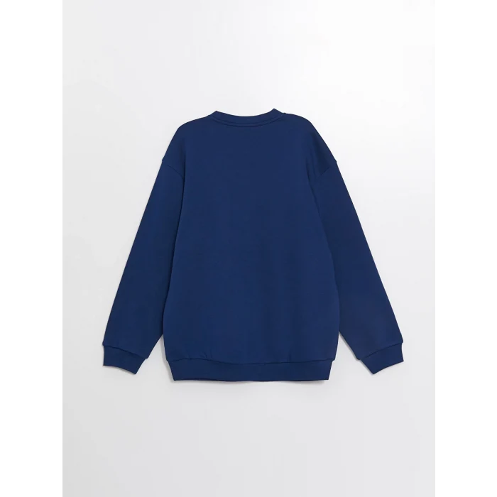 XSIDE Lacivert Bisiklet Yaka Baskılı Erkek Kalın Sweatshirt