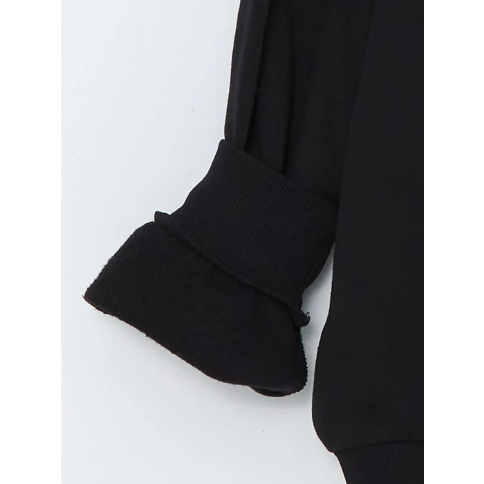 XSIDE Siyah Bisiklet Yaka Baskılı Erkek Kalın Sweatshirt