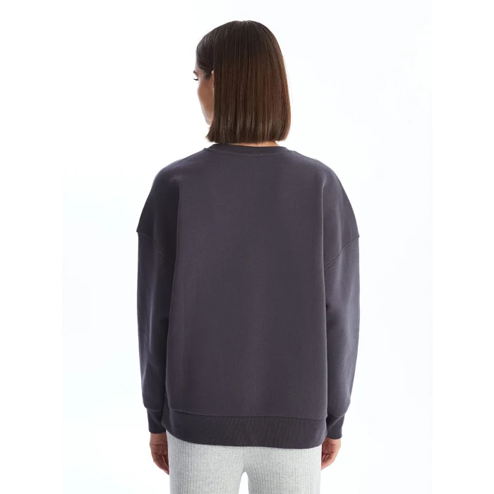 LCW Vision Antrasit Bisiklet Yaka Baskılı Oversize Kadın Kalın Sweatshirt