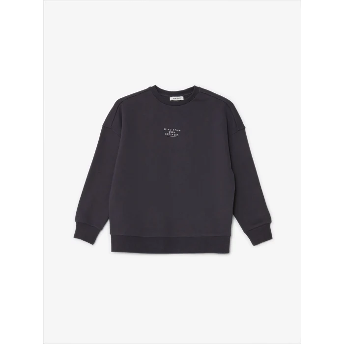 LCW Vision Antrasit Bisiklet Yaka Baskılı Oversize Kadın Kalın Sweatshirt