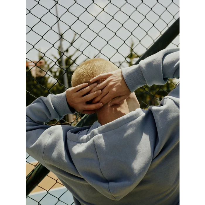 XSIDE Mavi Uzun Kollu Nakışlı Erkek Kalın Hoodie