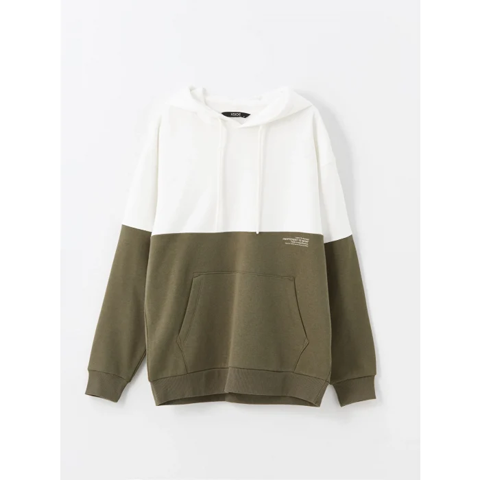 XSIDE Gri Uzun Kollu Renk Bloklu Erkek Kalın Hoodie