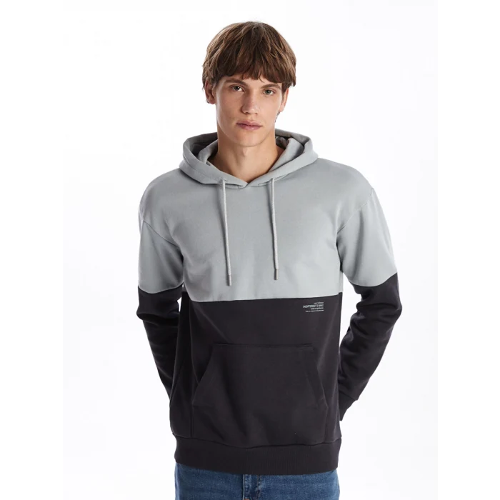 XSIDE Gri Uzun Kollu Renk Bloklu Erkek Kalın Hoodie