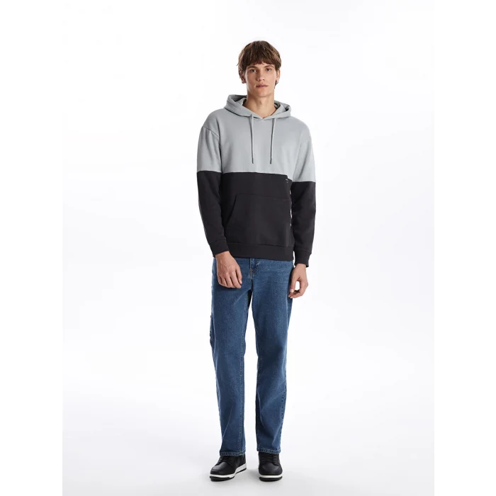 XSIDE Gri Uzun Kollu Renk Bloklu Erkek Kalın Hoodie
