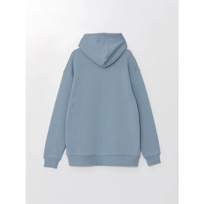 XSIDE Mavi Uzun Kollu Nakışlı Erkek Kalın Hoodie