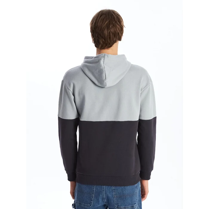 XSIDE Gri Uzun Kollu Renk Bloklu Erkek Kalın Hoodie
