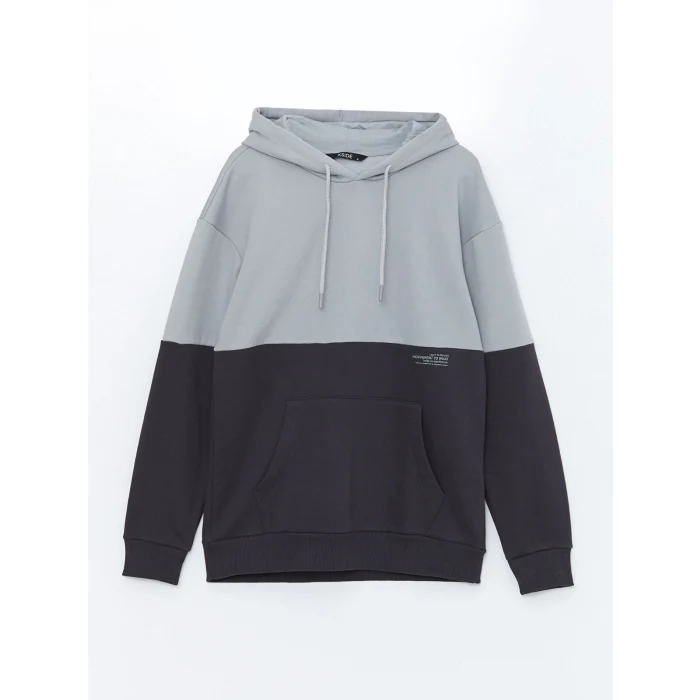 XSIDE Gri Uzun Kollu Renk Bloklu Erkek Kalın Hoodie