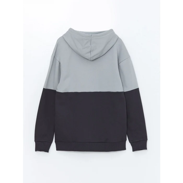 XSIDE Gri Uzun Kollu Renk Bloklu Erkek Kalın Hoodie