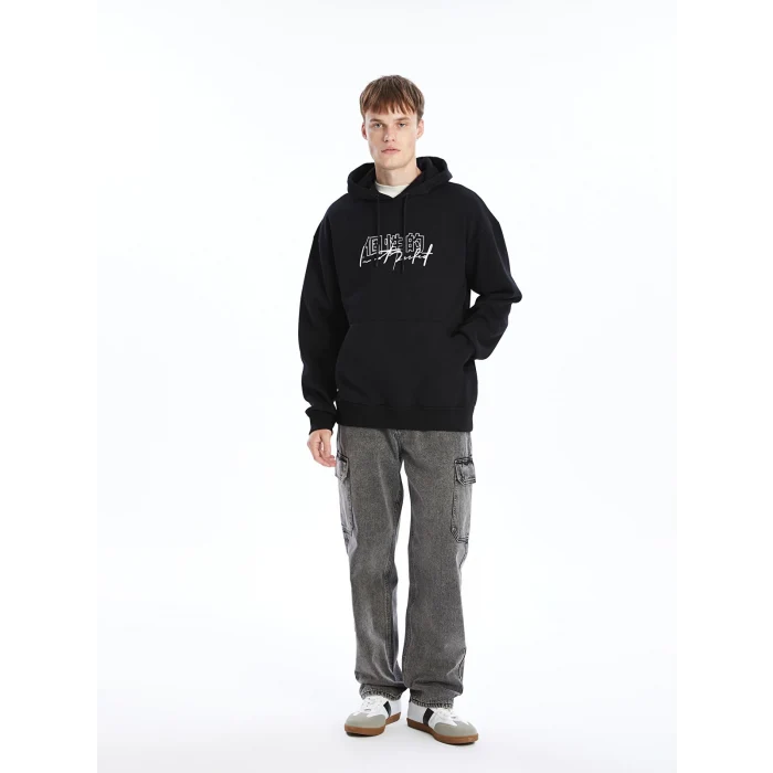 XSIDE Siyah Uzun Kollu Baskılı Erkek Kalın Hoodie
