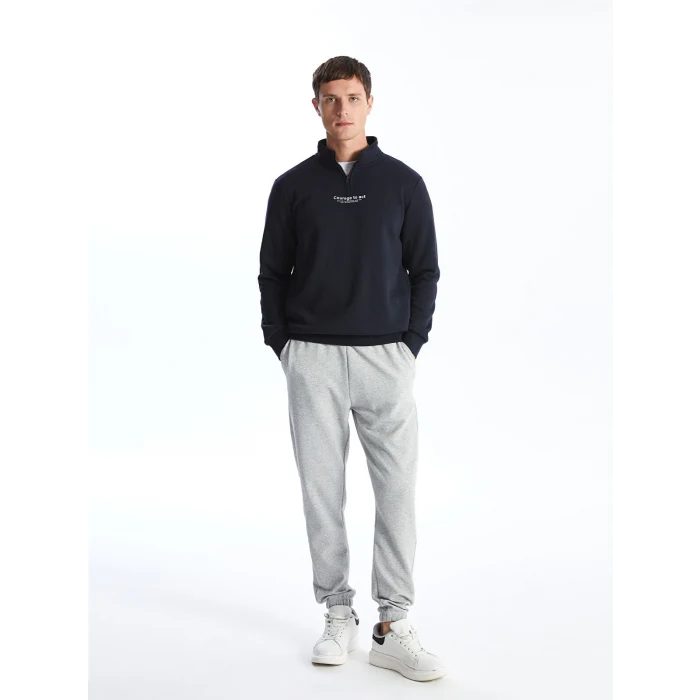 LCWAIKIKI Classic Lacivert Dik Yaka Uzun Kollu Baskılı Erkek Kalın Sweatshirt