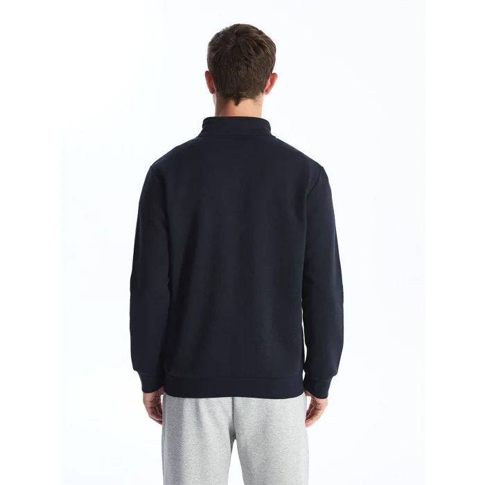 LCWAIKIKI Classic Lacivert Dik Yaka Uzun Kollu Baskılı Erkek Kalın Sweatshirt