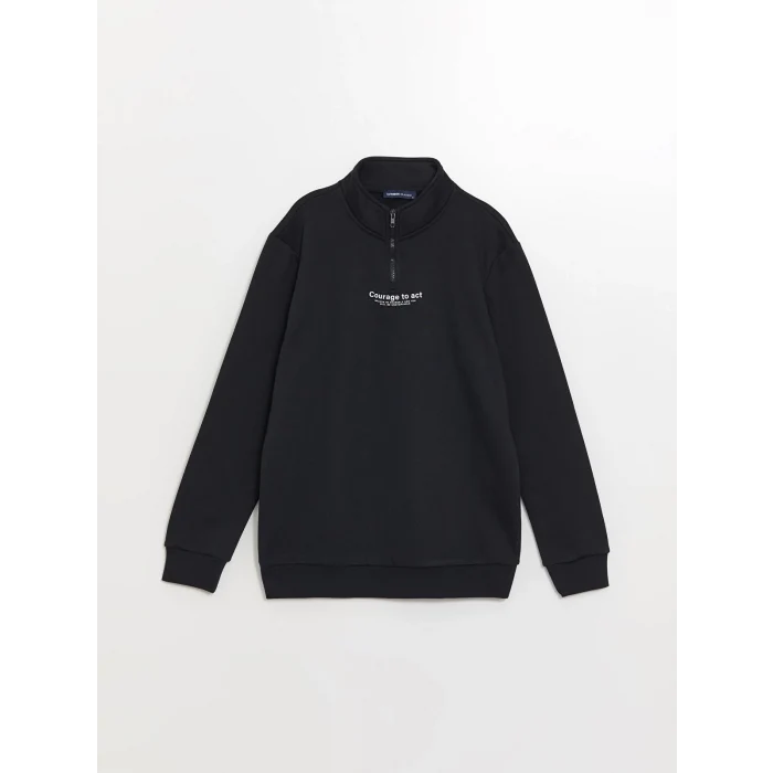 LCWAIKIKI Classic Lacivert Dik Yaka Uzun Kollu Baskılı Erkek Kalın Sweatshirt