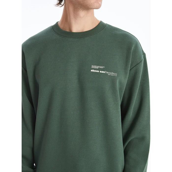 XSIDE Yeşil Bisiklet Yaka Baskılı Erkek Kalın Sweatshirt