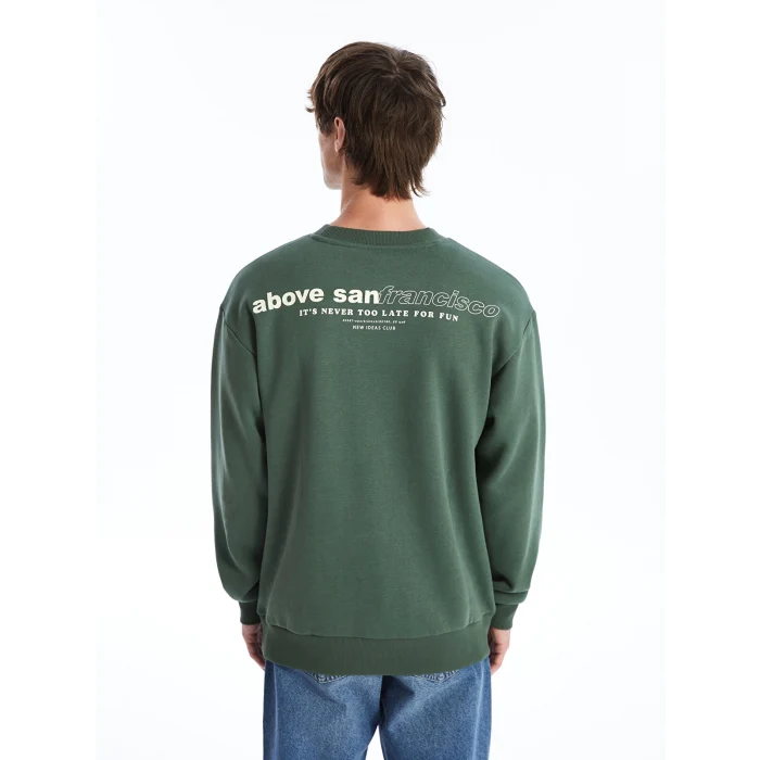 XSIDE Yeşil Bisiklet Yaka Baskılı Erkek Kalın Sweatshirt