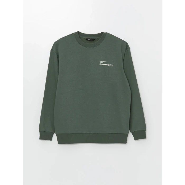 XSIDE Yeşil Bisiklet Yaka Baskılı Erkek Kalın Sweatshirt