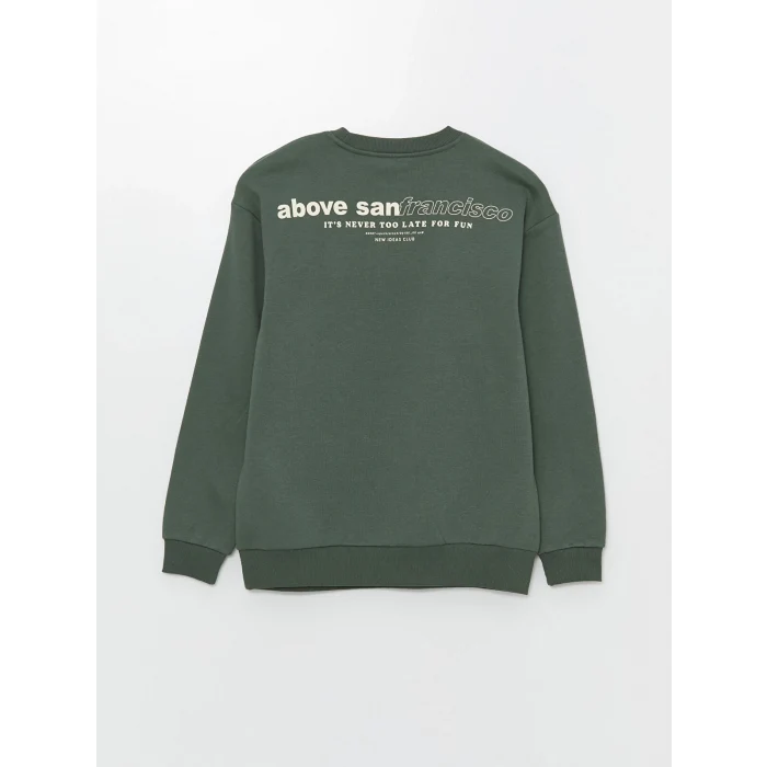 XSIDE Yeşil Bisiklet Yaka Baskılı Erkek Kalın Sweatshirt