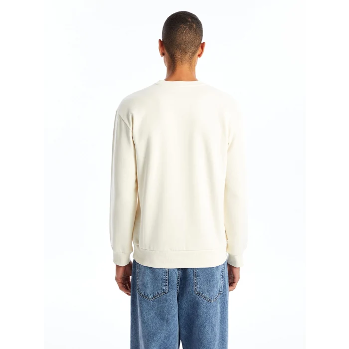 XSIDE Bej Bisiklet Yaka Baskılı Erkek Kalın Sweatshirt