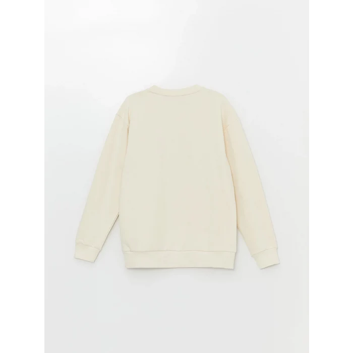 XSIDE Bej Bisiklet Yaka Baskılı Erkek Kalın Sweatshirt