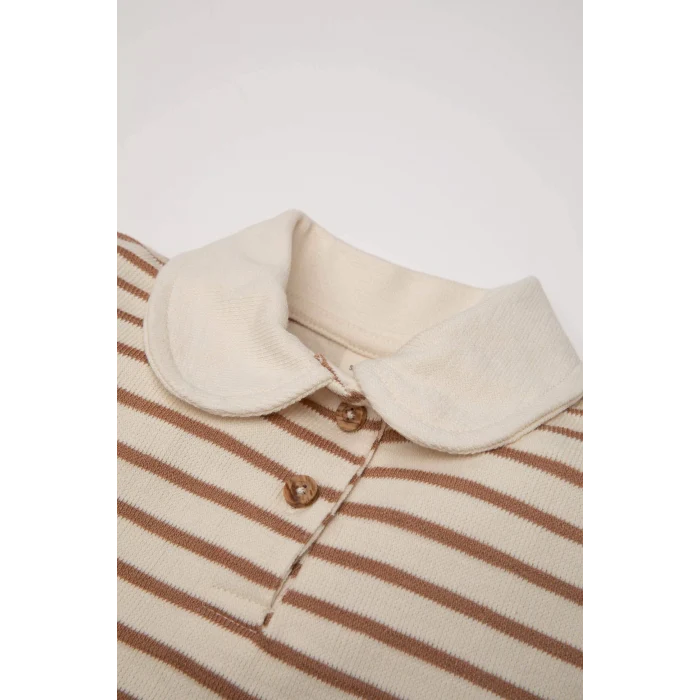 Defacto D6195 Kahve Kız Bebek Çizgili Bebe Yaka İçi Yumuşak Tüylü Sweatshirt