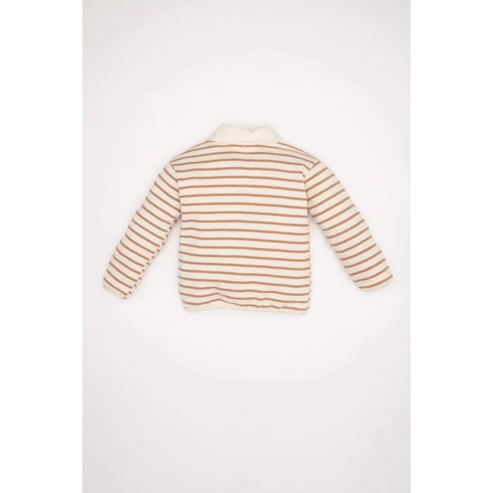 Defacto D6195 Kahve Kız Bebek Çizgili Bebe Yaka İçi Yumuşak Tüylü Sweatshirt