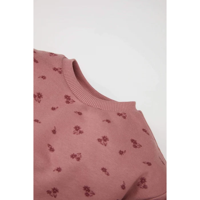 Defacto D7184 Pembe Kız Bebek Bisiklet Yaka Çiçekli İçi Yumuşak Tüylü Sweatshirt