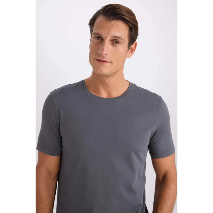 Defacto M6606 Antrasit Slim Fit Dar Kesim Bisiklet Yaka Modal Karışımlı Pamuklu Basic Düz Kısa Kollu Tişört