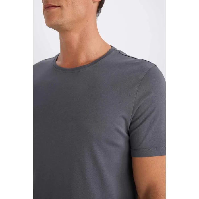 Defacto M6606 Antrasit Slim Fit Dar Kesim Bisiklet Yaka Modal Karışımlı Pamuklu Basic Düz Kısa Kollu Tişört