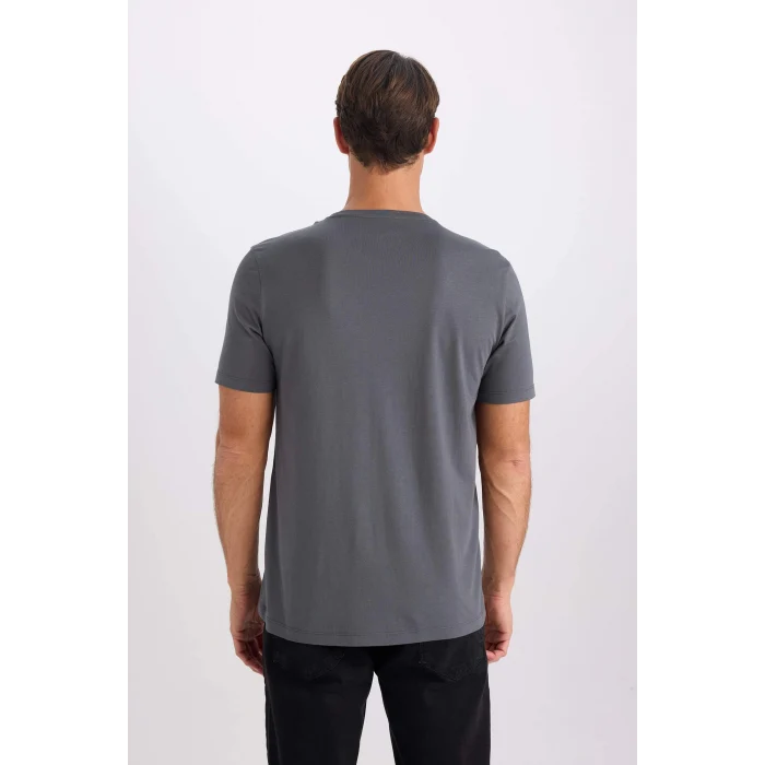 Defacto M6606 Antrasit Slim Fit Dar Kesim Bisiklet Yaka Modal Karışımlı Pamuklu Basic Düz Kısa Kollu Tişört