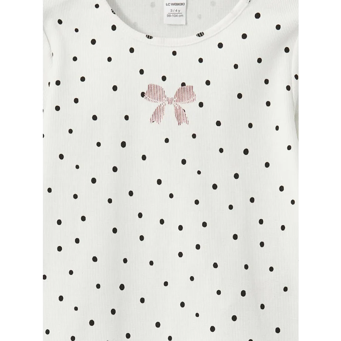 LCW Kids Ekru Bisiklet Yaka Puantiyeli Kız Çocuk Tişört