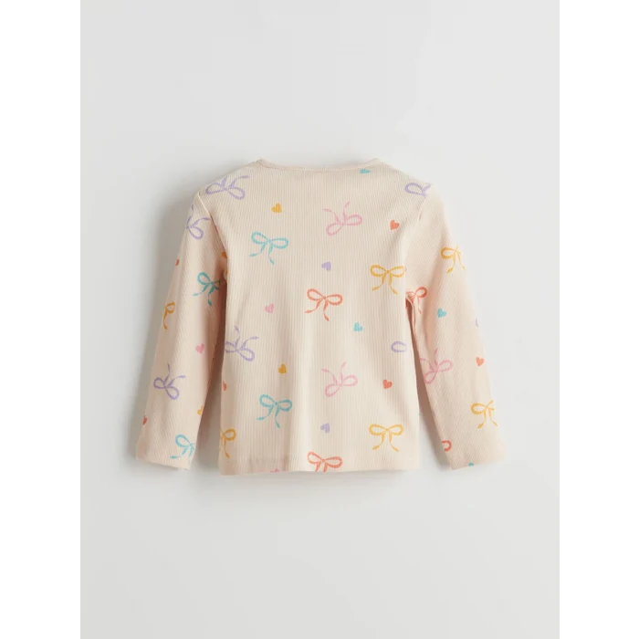 LCW Kids Ekru Bisiklet Yaka Kurdele Detaylı Kız Çocuk Tişört